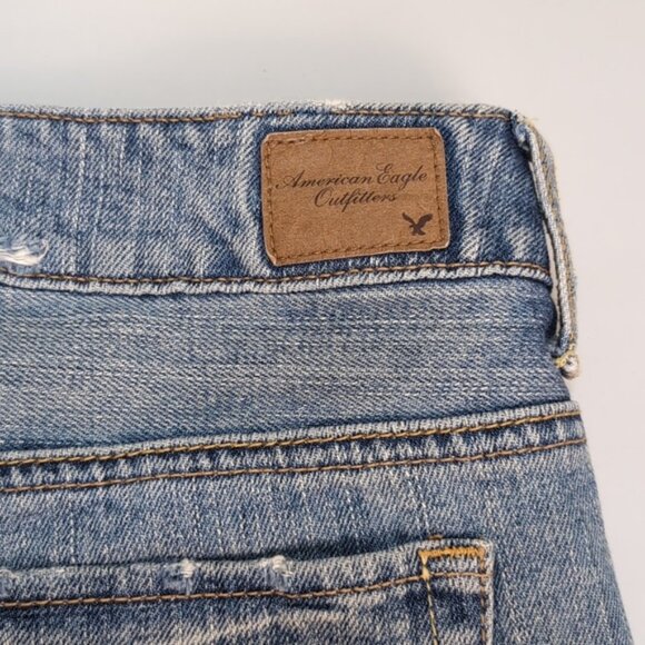 3/$20 American Eagle Denim Mini Shorts Distressed Ripped Cut Off Womens Size 8 - Picture 7 of 9